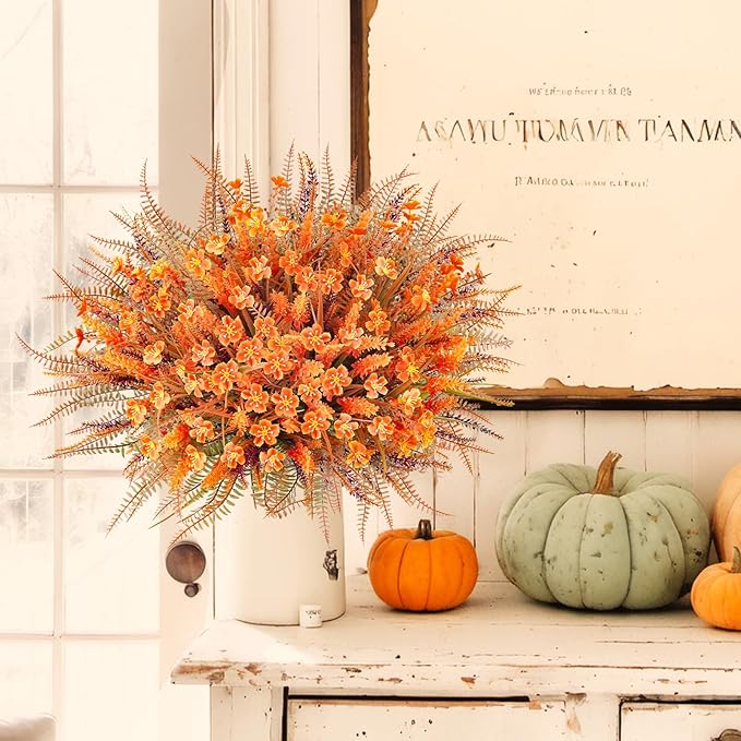Agusbagli 40 Bunches Artificial Fall Outdoor Flowers Fake Autumn Boxwood Plants UV Resistant Plastic No Fade Faux Fall Flowers Arrangements for Thanksgiving Autumn Weddings Porch Indoor Home Decor