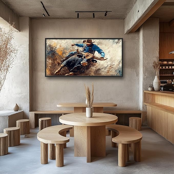 Framed Large Western Cowboy Wall Art, Oversized Rustic Cow Wall Decor for Living Room, Dusty Canvas Painting Pictures Vintage Artwork Home Decoration for Living Room Bedroom Office 60"x30"