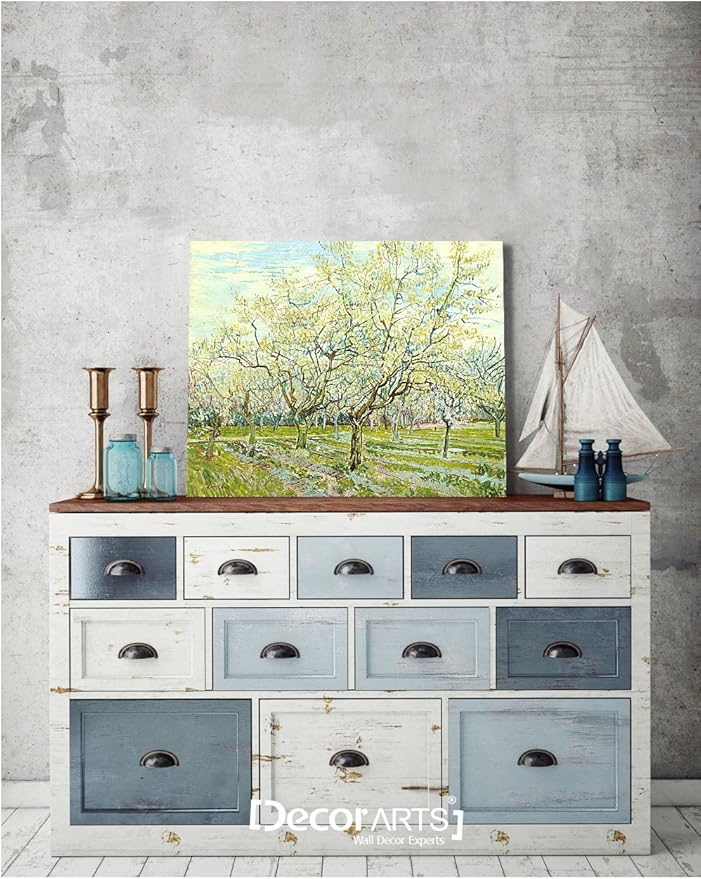 DECORARTS - The White Orchard, Vincent Van Gogh Art Reproduction. giclee print canvas art for wall decor 20x16