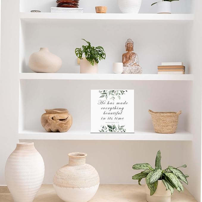 Christian Gifts - 'He has made everything beautiful in its time' Wooden Box Sign Decor for Thanksgiving, Christmas, Home Decor