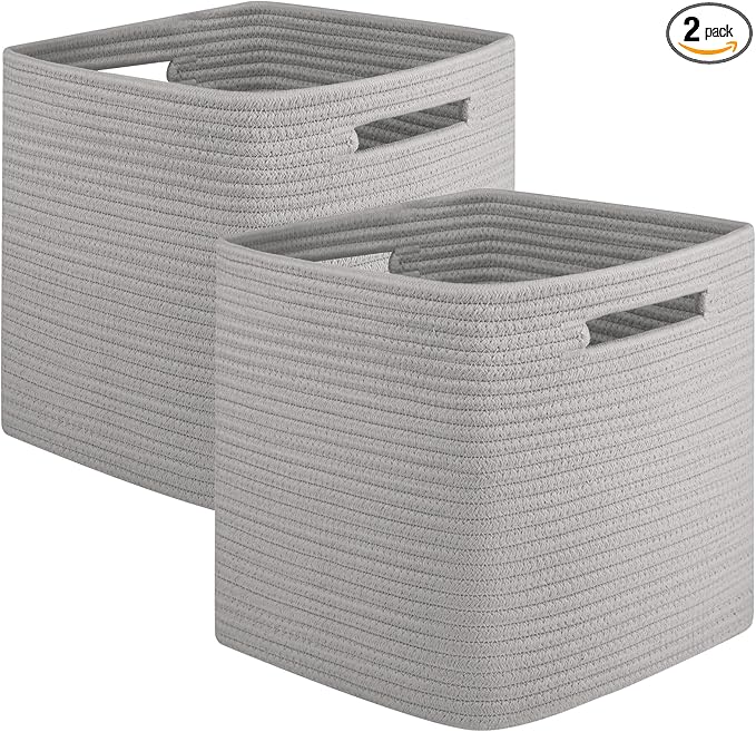 OIAHOMY Storage Cubes, 13 Inch Cube Storage Organizer, Collapsible Storage Bins, Baskets for Organizing, Storage Bins for Shelves-Grey, 2-PACK