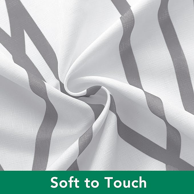 Biscaynebay Extra Long Textured Fabric Shower Curtain 72 W x 84 L, Silver Grey Striped Printed Linen Modern Hotel Luxury Quality Cloth Bathroom Curtains Machine Washable