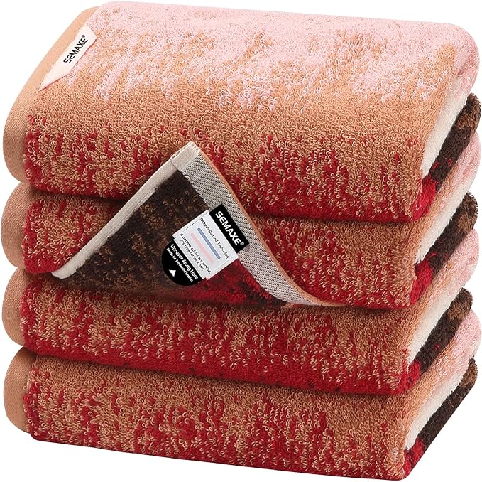 SEMAXE Hand Towels for Bathroom, 100% Cotton Towels with Hanging Loops, Soft and Absorbent, 4 Pack Hand Towel Set for Gym, Shower, Hotel, Spa and Kitchen, Colorful Towel - Sunset Collection