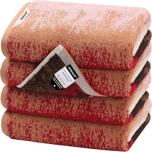 SEMAXE Hand Towels for Bathroom, 100% Cotton Towels with Hanging Loops, Soft and Absorbent, 4 Pack Hand Towel Set for Gym, Shower, Hotel, Spa and Kitchen, Colorful Towel - Sunset Collection