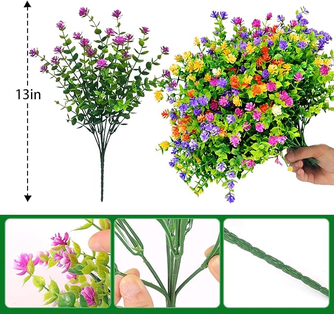 LADADA 12 Bundles Outdoor Plant Flowers, Multi Color UV Resistant, Outdoor Porch, Home Courtyard, Garden Decoration（Mix Color）
