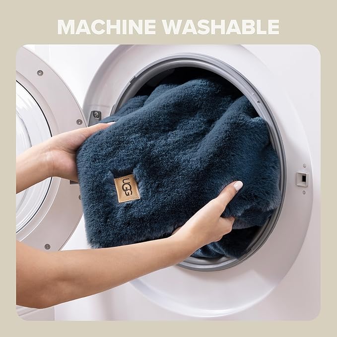 UGG Plush Faux Fur Throw Blanket Reversible Medium Weight Luxury Soft Throw Blankets for Bed or Chair, Hypoallergenic, Machine Washable, Home Decor, 50-inch x 70-inch, Indigo Navy Blue (Euphoria)