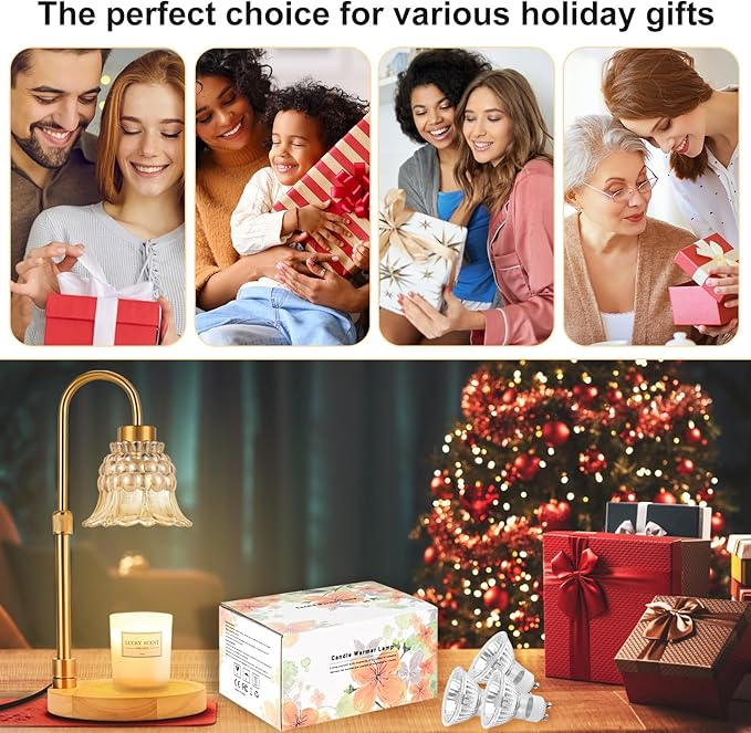 Candle Warmer Lamp with Timer & Dimmer, Adjustable Height Electric Candle Warmer with 3 Bulbs,Compatible with All Size Scented Candles, Wax Melt Warmer for Bedroom,Home Decor House Warming Gifts
