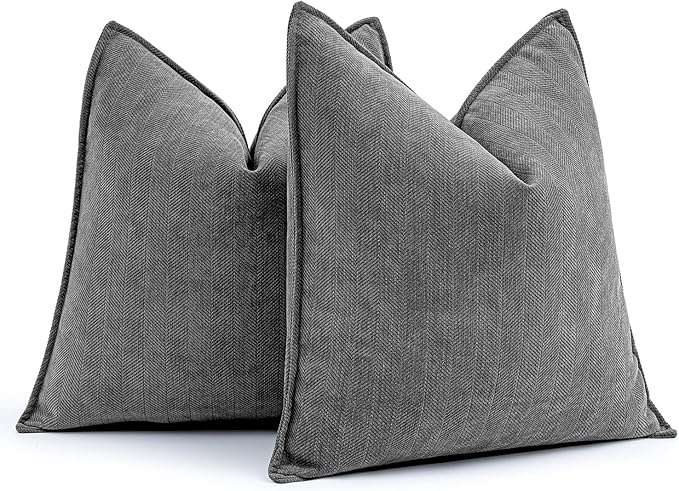 MIULEE Pack of 2 Dark Grey Decorative Pillow Covers 22x22 Inch Soft Chenille Luxurious Couch Throw Pillows Farmhouse Cushion Covers Euro Shams with Elegant Design for Sofa Bed Living Room Home Decor