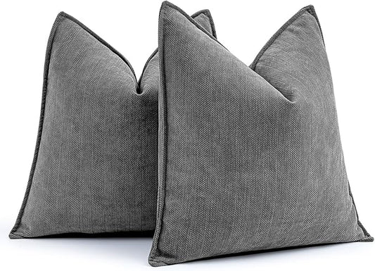 MIULEE Pack of 2 Dark Grey Decorative Pillow Covers 18x18 Inch Soft Chenille Luxurious Couch Throw Pillows Farmhouse Cushion Covers with Elegant Design for Sofa Bedroom Living Room Home Decor