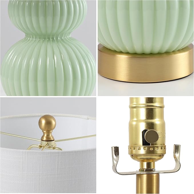 JONATHAN Y JYL1099F Daphne 20" Contemporary Transitional Metal/Glass Ribbed Gourd LED Table Lamp Bedroom, Living Room, Office, Dining Room, Mint Green/Brass Gold