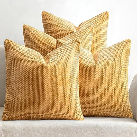 MIULEE Pack of 4 Couch Throw Pillow Covers 20x20 Inch Gold Soft Decorative Chenille Pillow Covers Farmhouse Accent Cushion Covers for Boho Home Decor Sofa Bedroom Living Room