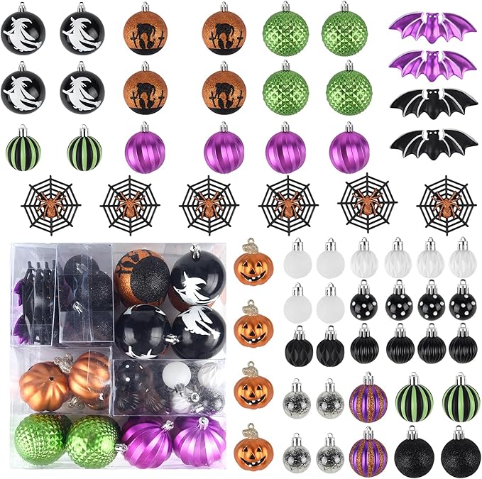 62Pcs Halloween Hanging Ball Ornaments, Ornaments Tree Decorations, Plastic Balls for Holiday Party Indoor Home Decor (62Pack)
