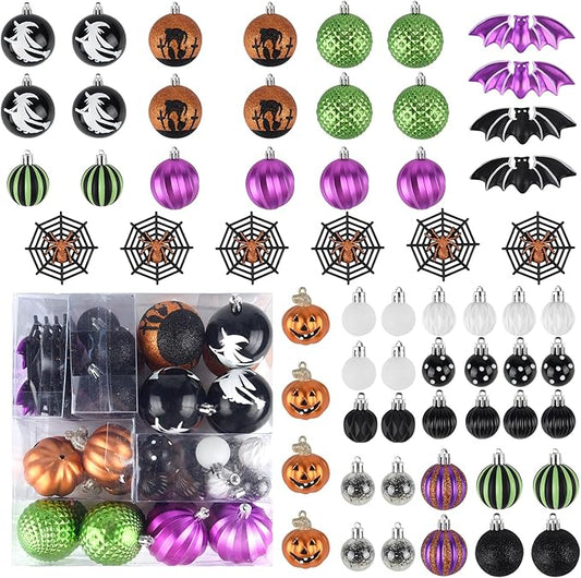 62Pcs Halloween Hanging Ball Ornaments, Ornaments Tree Decorations, Plastic Balls for Holiday Party Indoor Home Decor (62Pack)