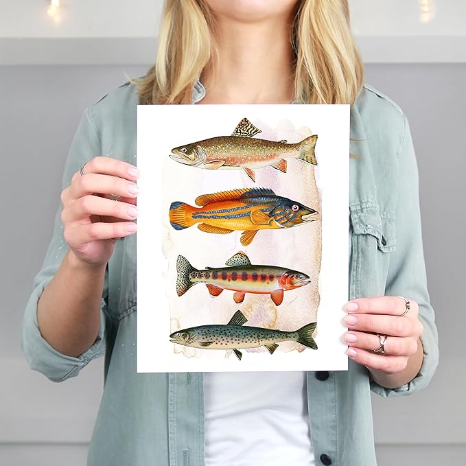 Vintage Fish Art Print - Unframed - 11 x 14 | Vintage Dcor | Farmhouse Dcor | Bathroom Dcor Wall Art | Kitchen Wall Dcor | Kitchen Wall Art