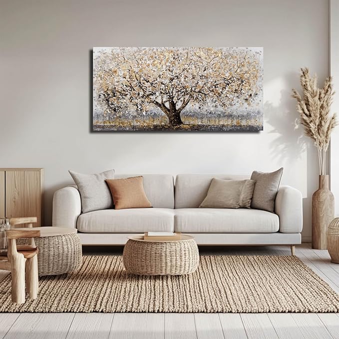 CHUDANHAO Abstract Grey Graffiti Wall Decor Big Tree Painting Gold Photo Prints Modern Canvas Art for Dining Room Bedroom 24"x48" Gallery Wall Art