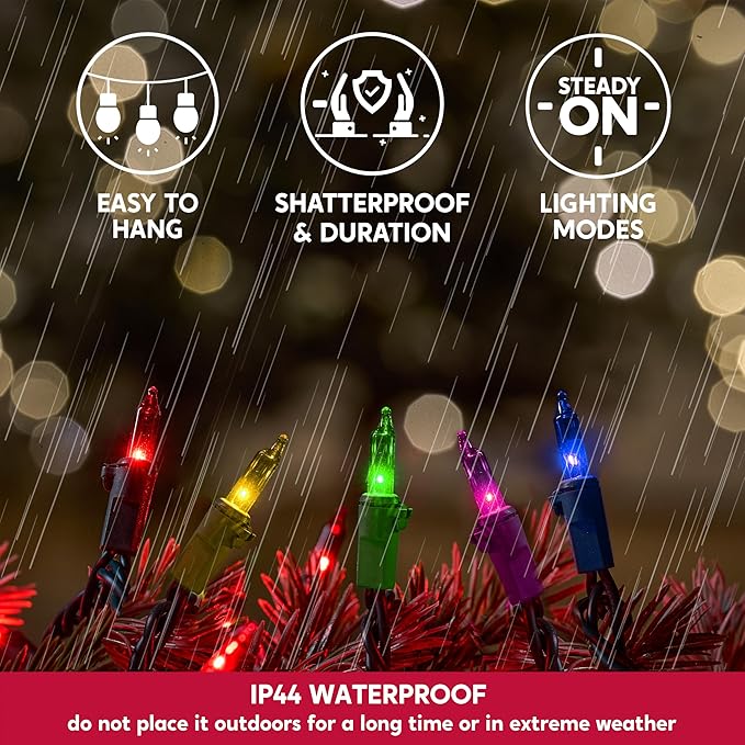 Joiedomi Multicolor Christmas String Lights,300(2x150) 62.4FT Christmas Fairy Tree Lights Plug in for Indoor Outdoor Xmas Decorations Patio Holiday Theme Party Yard House,Green Wire