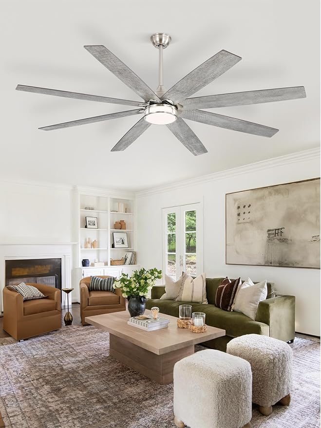 72 Inch Ceiling Fans with Lights, Large Farmhouse Ceiling Fans with Remote, Walnut&Gray Ceiling Fan Fixtures with Bright LED Light for Living Room, Bedroom, Kitchen