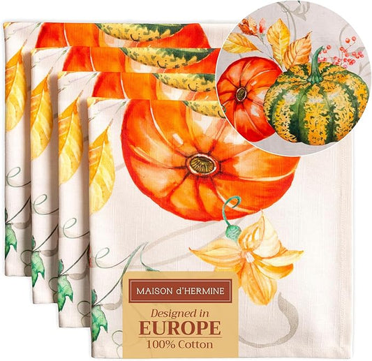 Maison d' Hermine Cloth Napkins Set of 4 100% Cotton Everyday Reusable Square Napkins Cloth Washable, Dinner, Party, Wedding, Restaurant (Lumina, 20" x 20")