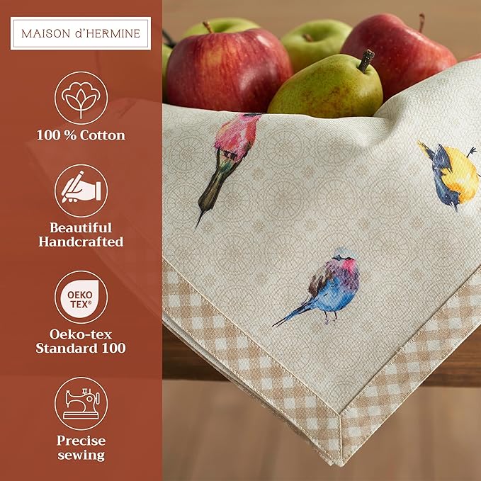 Maison d' Hermine Cloth Napkins Set of 4 100% Cotton Everyday Reusable Square Napkins Cloth Washable, Dinner, Party, Wedding, Restaurant, Spring/Summer (Birdies On Wire, 20" x 20")