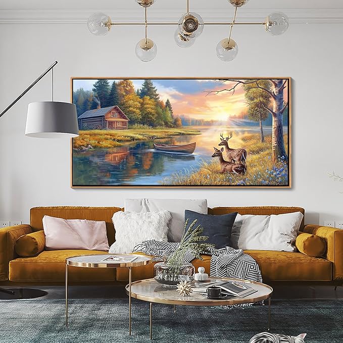 KLAKLA Deer Wall Art for Living Room Canvas Prints Decor Decoration Deer Tractor Farm Wildlife Hunting Picture Glass Surface Artwork Ready to Hang for Bedroom Home Office 20x40