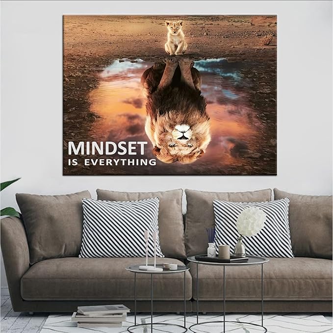 Inspirational Wall Art Mindset is Everything Pictures Motivational Painting Prints on Canvas Modern Inspiring Entrepreneur Quotes Lion Posters Artwork for Office Classroom Home Decor [40''W x 30''H]