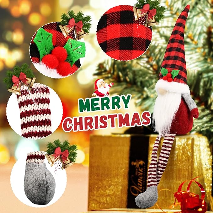 3Pcs Christmas Gnomes Plush - Xmas Gnomes Santa Scandinavian Tomte Ornaments - Buffalo Check Plaid Christmas Doll - Xmas Decorations for Home, Office, Indoor for Women, Gnomes Lovers