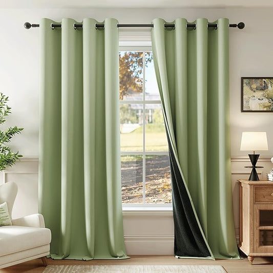 Beauoop Sage Green 100% Blackout Curtains 63 Inch Long 2 Panels for Bedroom Living Room Solid Room Darkening Thermal Insulated Soundproof Energy Saving Grommet Top Window Treatment Drapes,52x63 2 Set