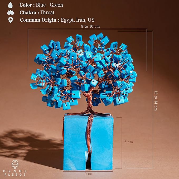 Crystal Treesof Life Feng Shui Décor for Home and Office, Turquoise Chakra Healing Crystal Handmade Tree for Positive Energy, Money, Good Luck, Christmas Décor, Birthday Gifts for Women