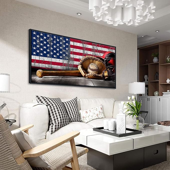 YDYSUNE Baseball Wall Art Vintage American Flag Canvas Prints Sports Pictures Paintings for Living Room Office Home Decorations Modern Artwork 20×40IN