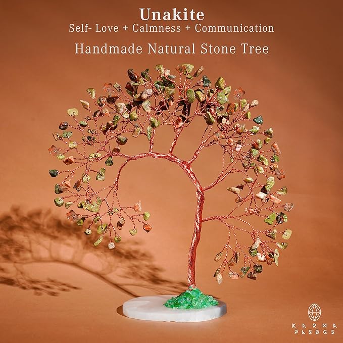 Unakite Healing Crystal Tree of Life for Home and Office Decor, Positive Energy, Wealth, Good Luck, Reiki Healing Crystals and Stones, Handmade Feng Shui Decoration, Birthday Gifts for Women, Mom