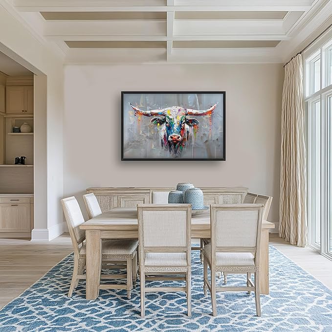 Cow Large Framed Wall Art Abstract Colorful Cow Pictures Oversized Graffiti Wall Decor Canvas Print Painting Aesthetic Modern Artwork for Living Room Bedroom Office Bathroom Home Decor 36L x24W