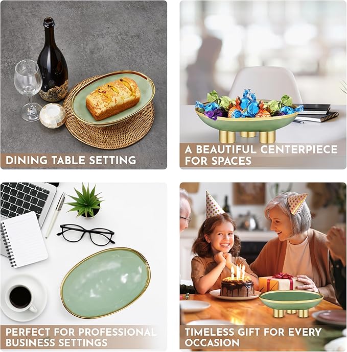 Ceramic Fruit Bowl – 10” Green Decorative Bowl for Kitchen Counter – Modern Pedestal Bowl, Fruit Bowls, Catch All bowl, and Fruit Basket for Kitchen Counter