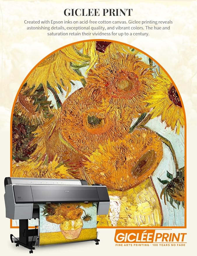 DECORARTS - Twelve Sunflowers by Vincent Van Gogh, Large Giclee Canvas Print with Solid Wood Frame, Oversized Wall Art Decor