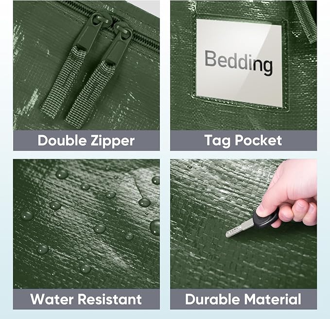 TICONN 4 Pack Extra Large Moving Bags with Zippers & Carrying Handles, Heavy-Duty Storage Tote Moving Boxes for Space Saving (4 Pack, Olive)