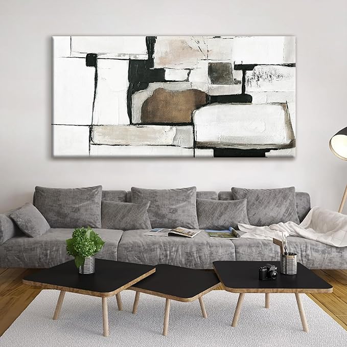 Tsomzxng Large Abstract Wall Art For Living Room Decor Grunge Room Decor Art Canvas Art Wall Decor 29" X 58" Painting Brown Grey Wall Art Line Art For Bedroom Home Office Dining Room Artwork