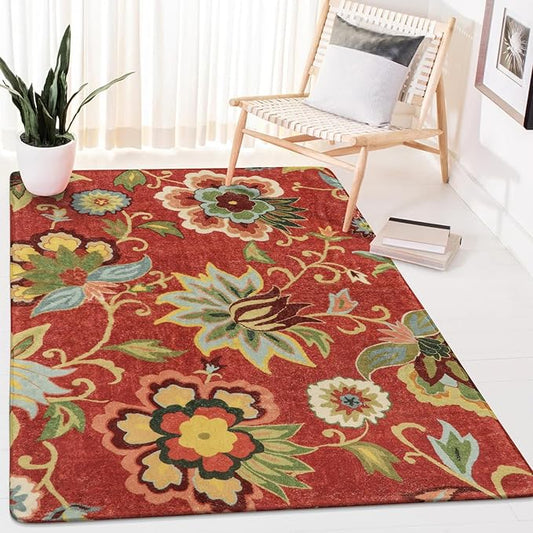 Lahome Floral Machine Washable Fall Rug - 3x5 Area Rug Non-Slip ‎Stain Resistant Kitchen Rugs Soft Throw Low-Pile Rug for Bedroom, Accent Paisley Print Floor Carpet for Living Room Entryway Office