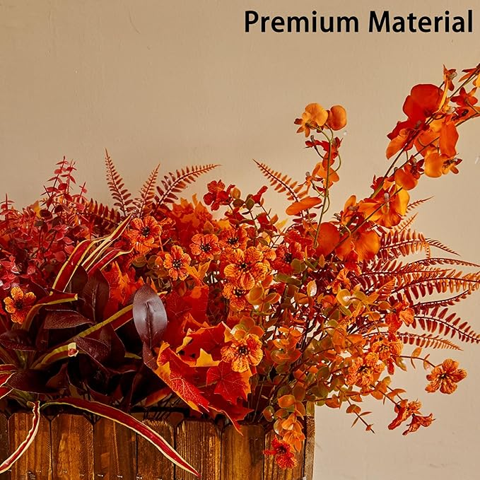 PARTY JOY 15 Bunches Artificial Fall Flowers Faux Fake Orchid Autumn Plants Flowers for Outdoors Thanksgiving Autumn Decor Decorations for Home
