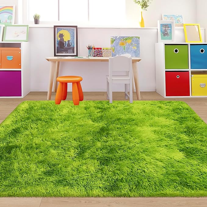 Green Tie-Dyed Rug for Bedroom 4x6 Fluffy Area Rug Mat Bedside Throw Rug for Living Room Kids Room Boys Teens Nursery Baby Dorm Office Home Decor Aesthetic Carpets