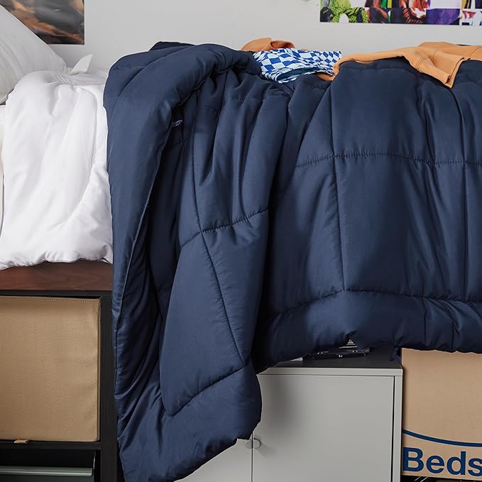 Bedsure Comforter Duvet Insert - Quilted Comforters Twin Size, All Season Duvet, GentleSoft Down Alternative Bedding, with 8 Tabs, Gifts for Women/Men, Navy Blue, Twin 88 x 68 Inches