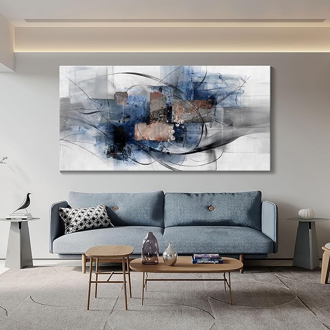 Mofutinpo Black and Blue Wall Art Decor - Abstract Wall Art - Canvas Wall Art for Living Room, Bedroom, Office - Modern Black and White Paintings,Blue and Grey Wall Decor, Artwork and Pictures for Wall 29×58