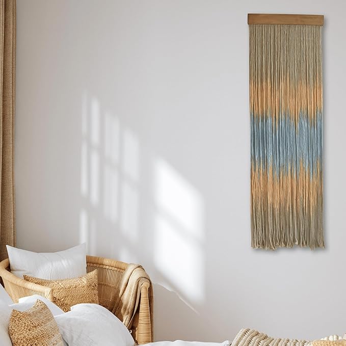 Knots & Beyond Gray Colored Macrame Wall Hanging, Yoga Tapestry Wall Hanging, Boho Yarn Wall Art, Modern Bohemian Wall Decor, Quantity 1, 12" x 37"