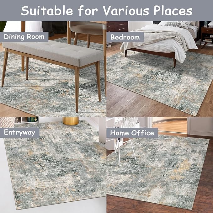 Lahome Washable 5x7 Area Rugs for Living Room, Grey Neutral Modern Abstract Rug for Bedroom Non Slip, Soft Contemporary Low Pile Indoor Carpet for Dorm Guest Dining Room Table Apartment