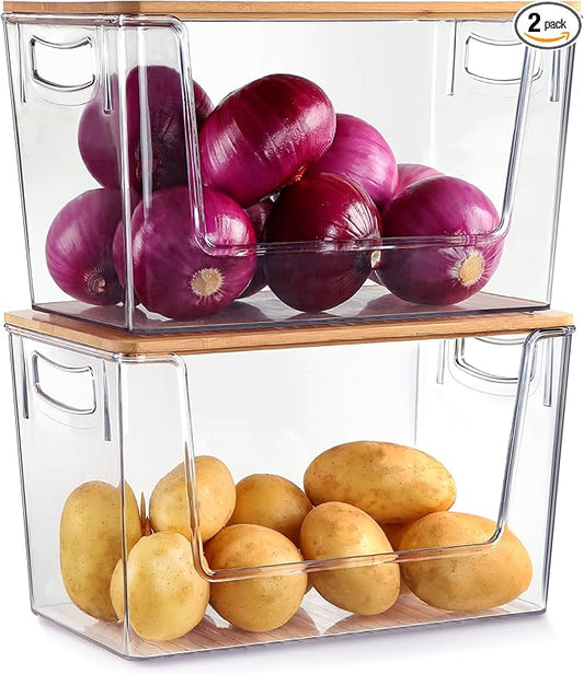 2 PACK Pantry Organizers and Storage Stackable Kitchen Countertop Organizers for Onion, Potato, Garlic, Fruit, Produce, Vegetable
