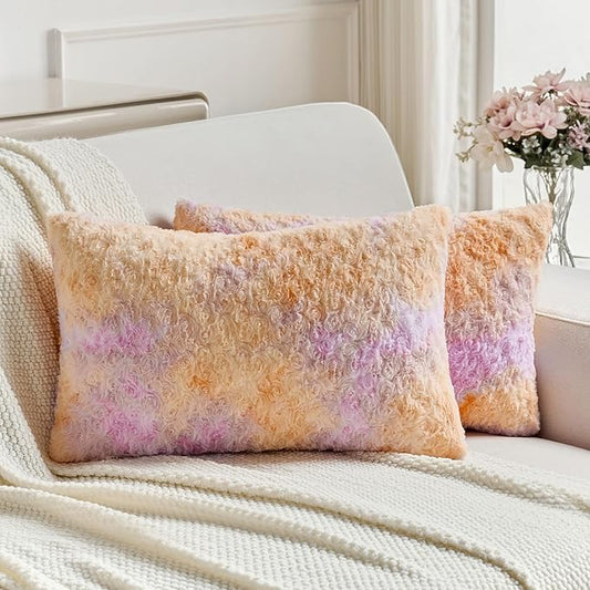 FUTEI Orange Decorative Throw Pillow Covers 12x20 Inch Set of 2,Soft Cozy Colorful Rose Swirl Texture Pillowcase,Modern Home Decor for Couch Sofa Bed Living Room