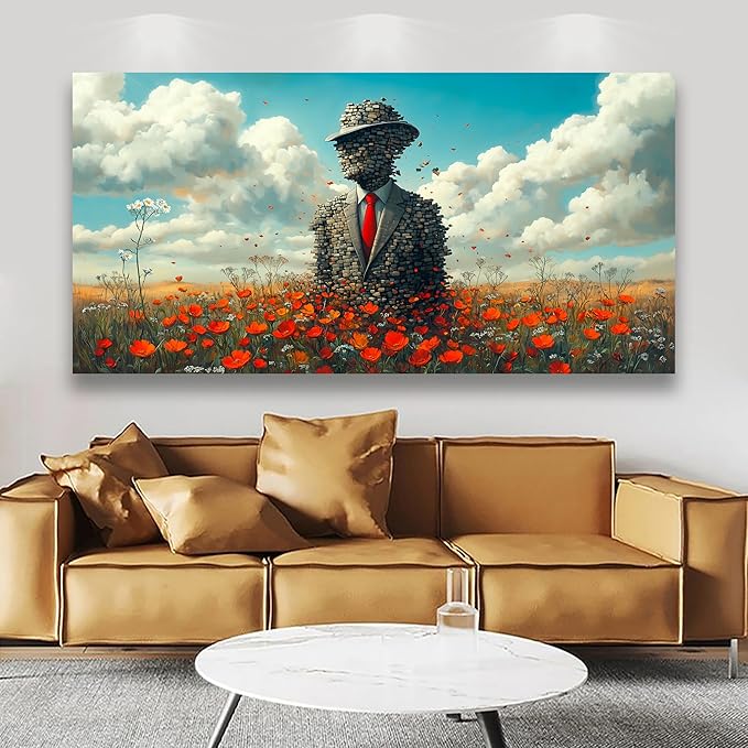 Stoneman Flower Sea Picture Print Canvas Wall Art Living Room Office Bedroom Wall Decor Flower Sea Landscape Wall Art Prints Modern Orange Blue Landscape Artwork Waterproof Ready to Hang - 20x40 inch