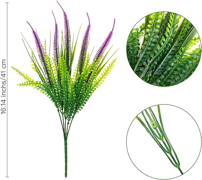 12 Bundles Outdoor Artificial Plants Flowers UV Resistant Fake Grass Plants Tropical Faux Bushes Shrubs for Home Front Porch Outside Planter Garden Landscape Décor