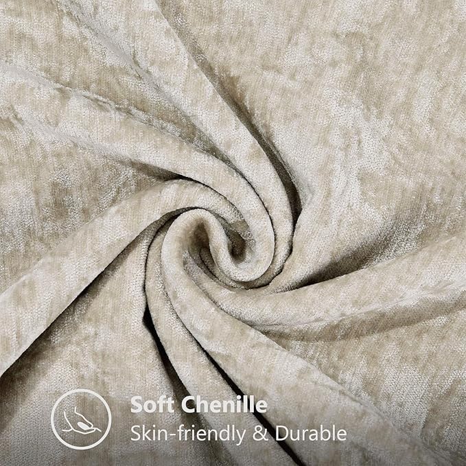 decorUhome Chenille Soft Throw Pillow Covers 22x22 Set of 2, Farmhouse Velvet Neutral Decorative Euro Pillow Covers with Stitched Edge for Couch Sofa Bed Home Decor, Beige