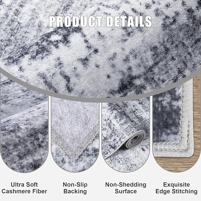 6x9 Area Rug Living Room Rug: Washable Modern Abstract Soft Thin Rug Indoor Floor No Slip Stain Resistant Carpet for Bedroom Dining Room Farmhouse Nursery Home Office - Grey