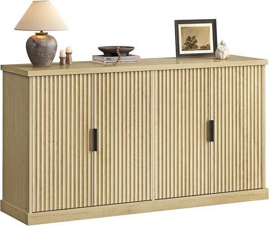 VASAGLE MAXE Collection - Transitional Buffet Cabinet, Console Cabinet, Sideboard with Adjustable Shelves, Fluted Doors, Buffet Table, Kitchen Pantry, Oak Beige UBBK382Y01S