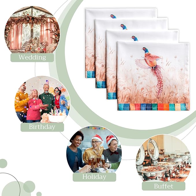 Maison d' Hermine Cloth Napkins Set of 4 100% Cotton Everyday Reusable Square Napkins Cloth Washable, Dinner, Party, Wedding, Restaurant (Faisan D'Automne, 20" x 20")